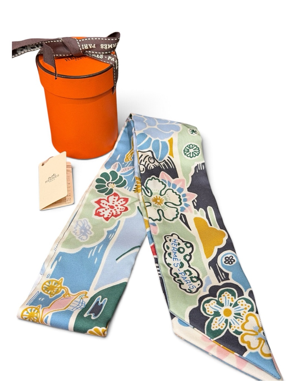 Hermès Bingata Silk Twilly Scarf Blue Green Floral Natsuno Hidaka With Box